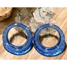 Clear Blue Circles Earrings Vintage Dangle Faceted Style Plastic Retro 80s - $17.39