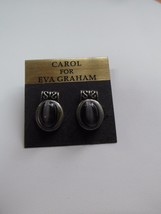 Carol For Eva Graham Post Earrings Black &amp; Silver Oval - $16.82