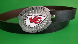 KANSAS CITY CHIEFS Officially Licensed  Belt BUCKLE &amp; Genuine Leather Bl... - £31.60 GBP