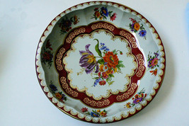 Vintage England 1971 Daher Decorated Ware Tin Round Bowl Plate Floral 10&quot; - £15.57 GBP