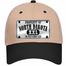 Property Of North Dakota Novelty Khaki Mesh License Plate Hat - £22.88 GBP