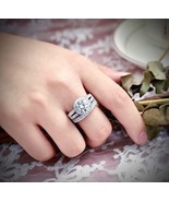 2Pc 925 Sterling Silver 5A CZ Round Halo Engagement Wedding Ring Set Siz... - £49.04 GBP+
