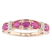 1.50CT Oval Simulated Ruby &amp; Diamond Wedding Band Ring 14k Rose Gold Plated - £70.69 GBP