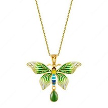 Beautiful Butterfly Natural Jasper Enamel Pendant Necklace 925 Sterling Silver - £89.09 GBP