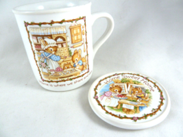 Hallmark Mug Mate coffee tea cup 1985 Japan  w Lid coaster 3.5&quot; Home is heart - $17.81