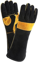 Welding Gloves Double Layered Heat Resistant Lined Leather with Velvet, - £28.75 GBP