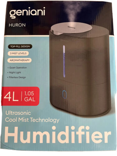 Top Fill Humidifier for Bedroom with Essential Oil Diffuser  4L in Black NEW - $36.09