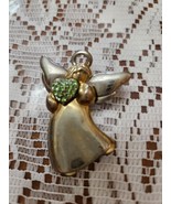 Vintage LC Signed Angel Green Crystal Heart Halo Silvertone Goldtone Bro... - $28.72 CAD