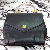 Vtg Gianni Bini Black Leather Handbag w/ Clear Handle &amp; Gold Hardware 9i... - £13.12 GBP