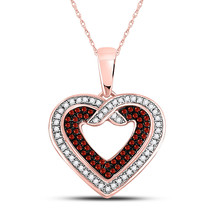 10k Rose Gold Round Red Color Enhanced Diamond Heart Fashion Pendant 1/4 - £300.72 GBP