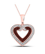 10k Rose Gold Round Red Color Enhanced Diamond Heart Fashion Pendant 1/4 - £301.29 GBP