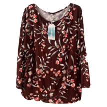 Awuliffan Floral Shirt Long Sleeve Top Size 2XL Banded Waist Rayon/Spand... - £17.70 GBP