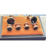 David Donahue Cufflinks &amp; Stud set silver &amp; black cuff links very good c... - $1,253.48 MXN