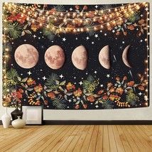 Moonlit Garden Tapestry, Moon Phase Tapestries Flower Vine Tapestry Black Backgr - £14.22 GBP