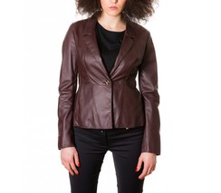 Leather Blazer Jacket Coat Womens Women Outwear Size Button Casual Burgu... - £99.60 GBP