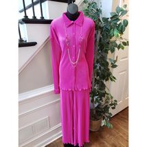 Hot Pink Pleated Lounge Set Button Top Wide Leg Pants 2-Piece Outfit XL Fit - $64.35