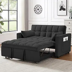 3 In 1 Sleeper Couch Bed Velvet Convertible Chair, Black - £520.17 GBP