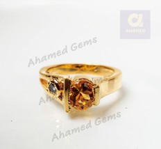 0.5 Carat Natural Citrine Ring, 925 Sterling Silver Ring, Round Citrine Ring Cit - £28.32 GBP