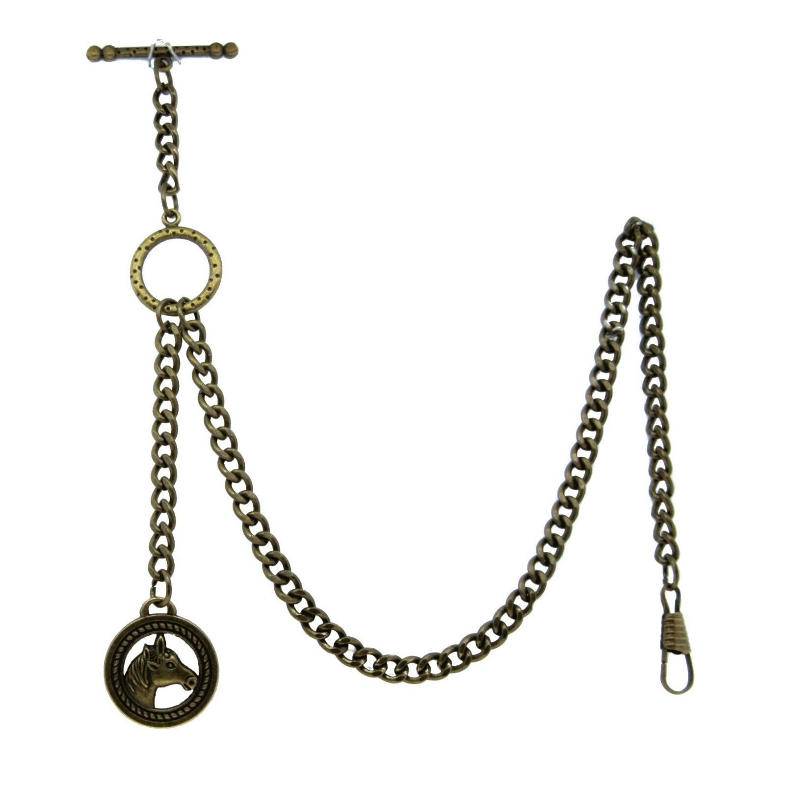 Albert Chain Bronze Pocket Watch Chain for Men Horse Head Medal Fob T Ba... - $12.50+