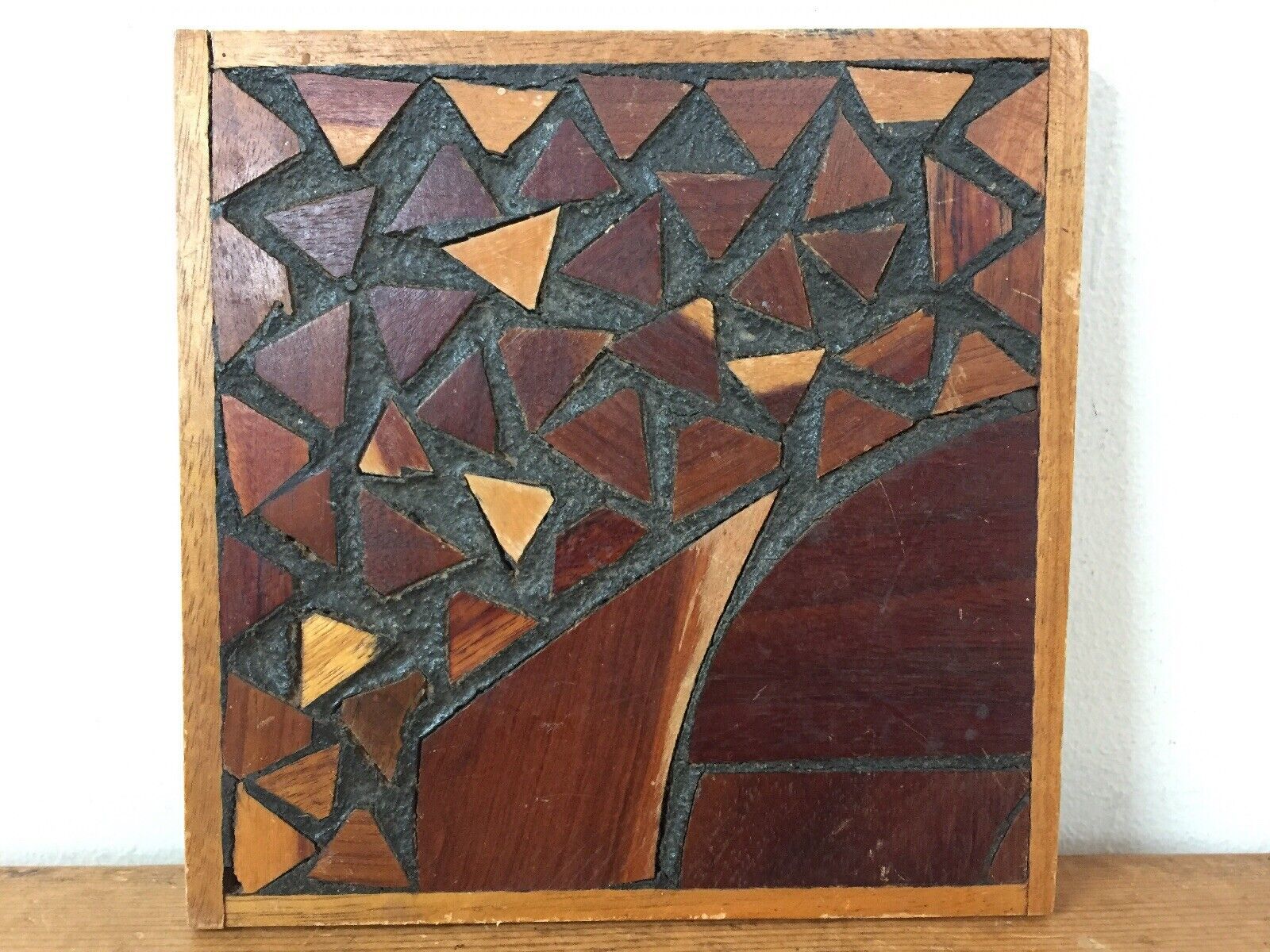 Vintage Genuine Ecuador Mixed Hardwood Teak Wood Mosaic Trivet Tile Wall... - $29.69