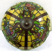 Tiffany-style Stained Glass Lamp Shade with Three Prominent Roses 16&quot; Di... - $117.81