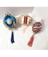 Vtg Handmade 3 Christmas Tassel Hanging Ornaments Push Pin Beaded Sequin... - £31.33 GBP