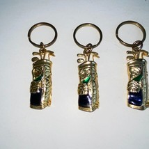 Golfing Gold Tone Golf Club Bag Keychain Keyring Lot of 3 Collectibles - $9.89