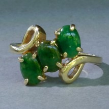 VTG Jade Jadeite 14kt Gold Chinese Ring Emerald Green 4X6mm Stones Scroll Sz 5 - £552.87 GBP