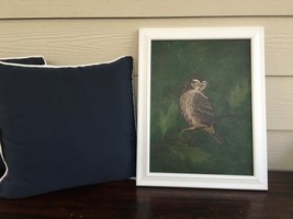 Oil on canvas board Owl painting signed American Barbara Haskell 1974 18... - £140.22 GBP