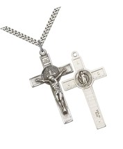 Sterling Silver St. Benedict Crucifix Pendant with 24 Steel - $360.29