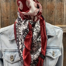 Wine Red Cream Paisley Printed Western Southwestern Wild Rag Scarf Accent - £19.46 GBP