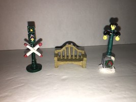 Set of 3 Christmas Village Display Acces Figurines Bench, Light, RR Cros... - £5.50 GBP