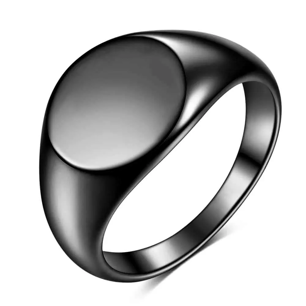 Women Signet Ring Polished Seal Chunky Oval Width Ring Stainless Steel Simple Pu - £12.93 GBP