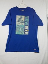 Vintage Jansport Blue Tennis Hit It Block Graphics 90s Graphic T-shirt L... - £23.62 GBP