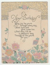 Vintage Birthday Card Pastel Flowers Silver Trim 1931 Beautiful - $8.90