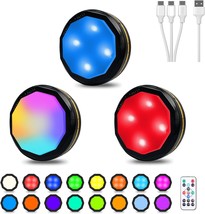 Puck Lights 16 Colors LED Puck Lights with Remote USB Rechargeable Under Cabinet - £30.62 GBP