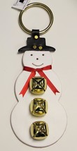 SNOWMAN DOOR CHIME - Frosty w/ Scarf Hat &amp; 3 Brass Bells - Amish Handmad... - £19.68 GBP