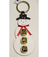 SNOWMAN DOOR CHIME - Frosty w/ Scarf Hat &amp; 3 Brass Bells - Amish Handmad... - £19.95 GBP