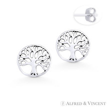 Tree-of-Life 11mm .925 Sterling Silver Stud Earrings Luck Charm Push-Back Studs - £9.58 GBP