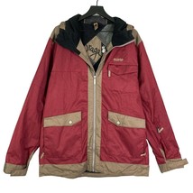 Orage Baxter Men&#39;s L Ski Jacket Red with Tan Accents Durable Zip Hooded - £19.39 GBP
