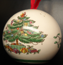 Spode Hanging Pomander Christmas Ornament English Cream Color Red Ribbon Hanger - £6.24 GBP