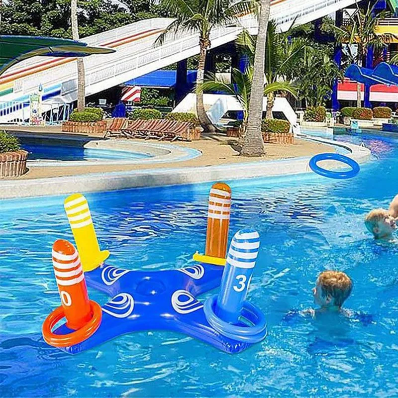 2Pcs Pool Toys Games Set 2-In-1 Floating Basketball Hoop &amp; Inflatable Ring Toss, - £22.47 GBP