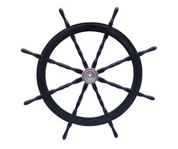 36&quot; Brass Ship Steering Wheel Black Wooden Antique Teak Nautical Pirate ... - £115.55 GBP