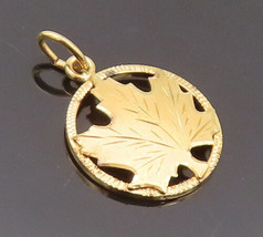 925 Sterling Silver Vintage Pendant Gold Plated Framed Cutout Maple Leaf PT22698 - £26.00 GBP