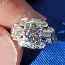 Earth mined Diamond European Deco Engagement Ring Vintage Platinum Solitaire - £7,001.18 GBP