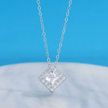 2Ct Princess Real Moissanite Square Necklace Pendant 14KWhite Gold Plated Silver - $289.84