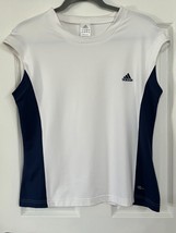 ADIDAS Women&#39;s Equipment Sleeveless Golf Polo Shirt Navy Blue &amp; White SIZE XL - £13.76 GBP