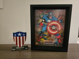 Captain America Marvel 3D Lenticular Shadowbox &amp; Mini Shield on Stand! - £19.79 GBP