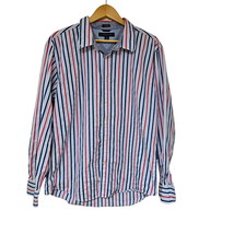 Tommy Hilfiger Shirt Mens XL Red Blue Striped Slim Fit Button Front Cotton - £21.34 GBP