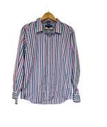 Tommy Hilfiger Shirt Mens XL Red Blue Striped Slim Fit Button Front Cotton - £21.02 GBP